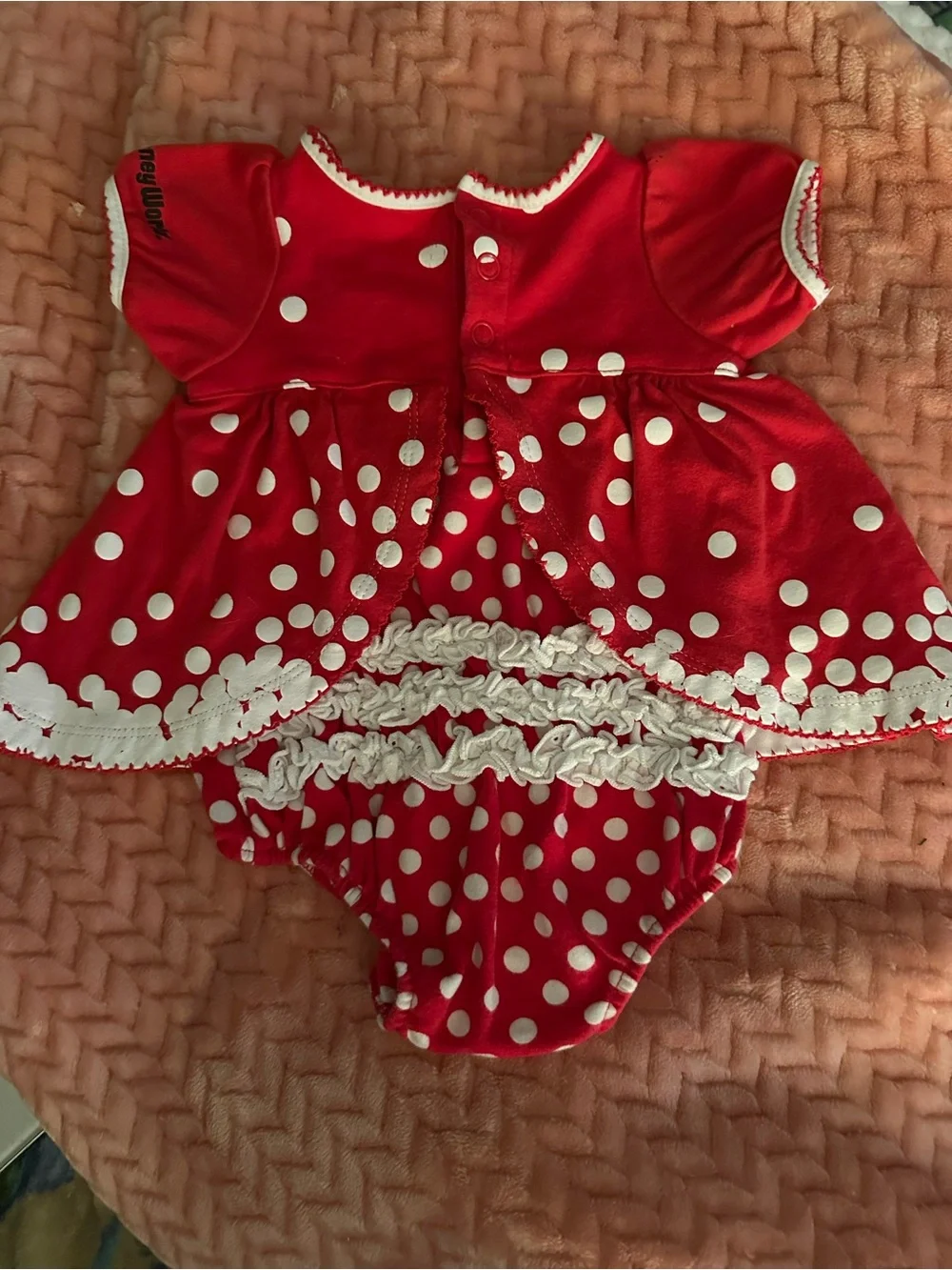 Disney Red & White Minnie Mouse Polka Dot Ruffle bottom dress, 3 mos